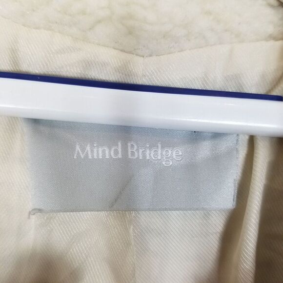 Mind Bridge Women Wool  Blend Zip Up Peacoat  Sz S Textured Pockets Beige - Picture 7 of 8